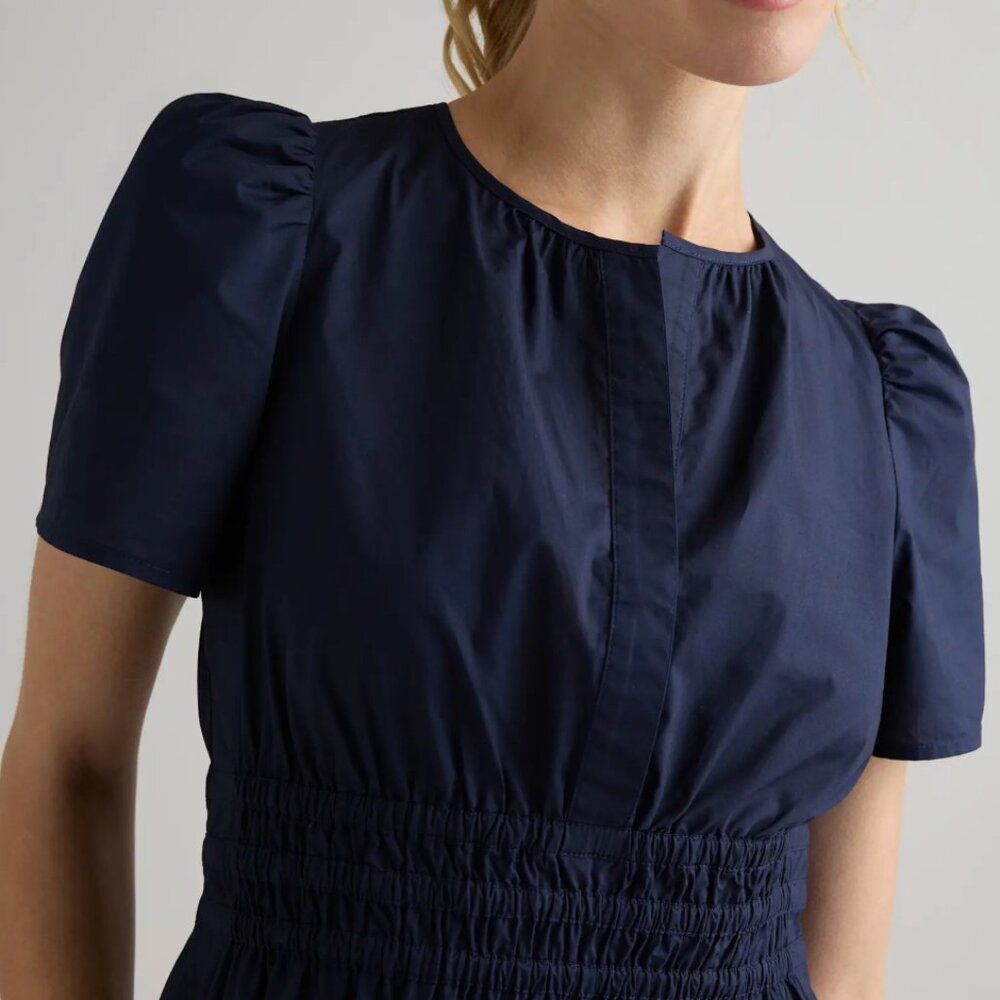 NWT Quince Women's Organic Cotton Poplin Tiered Mini Dress Navy Size Medium - Picture 10 of 13